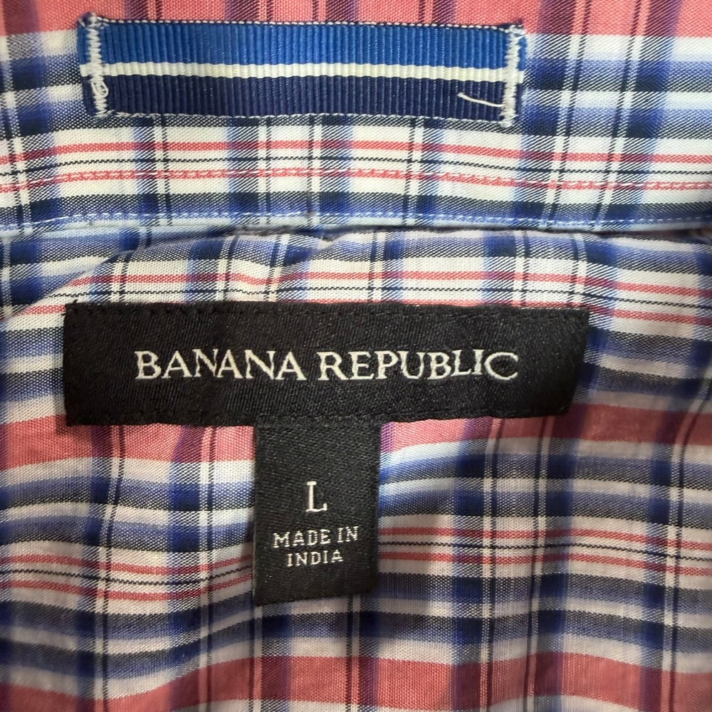 Banana Republic Mens Western Pearl Snap Plaid Shirt Red White Blue Large Stretch - Picture 8 of 12